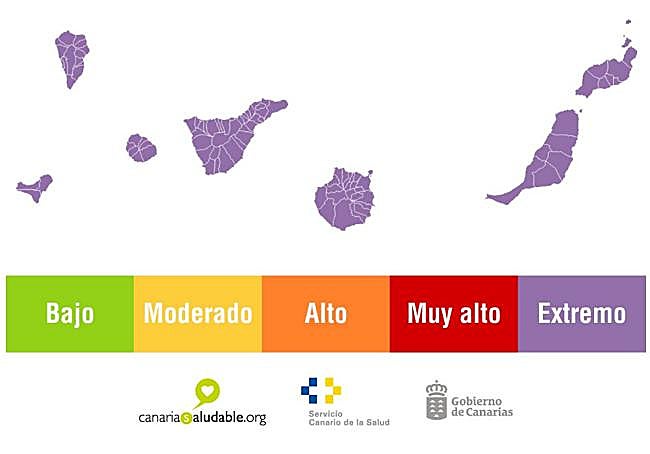 Mapa de esta semana (30/6/25 al 4/6/25) por riesgo de raciación en Canarias.