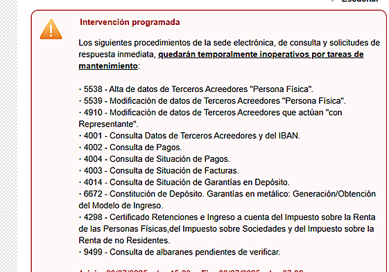 Captura de pantalla del aviso que aparece al acceder a la sede electrónica del Gobierno de Canarias.