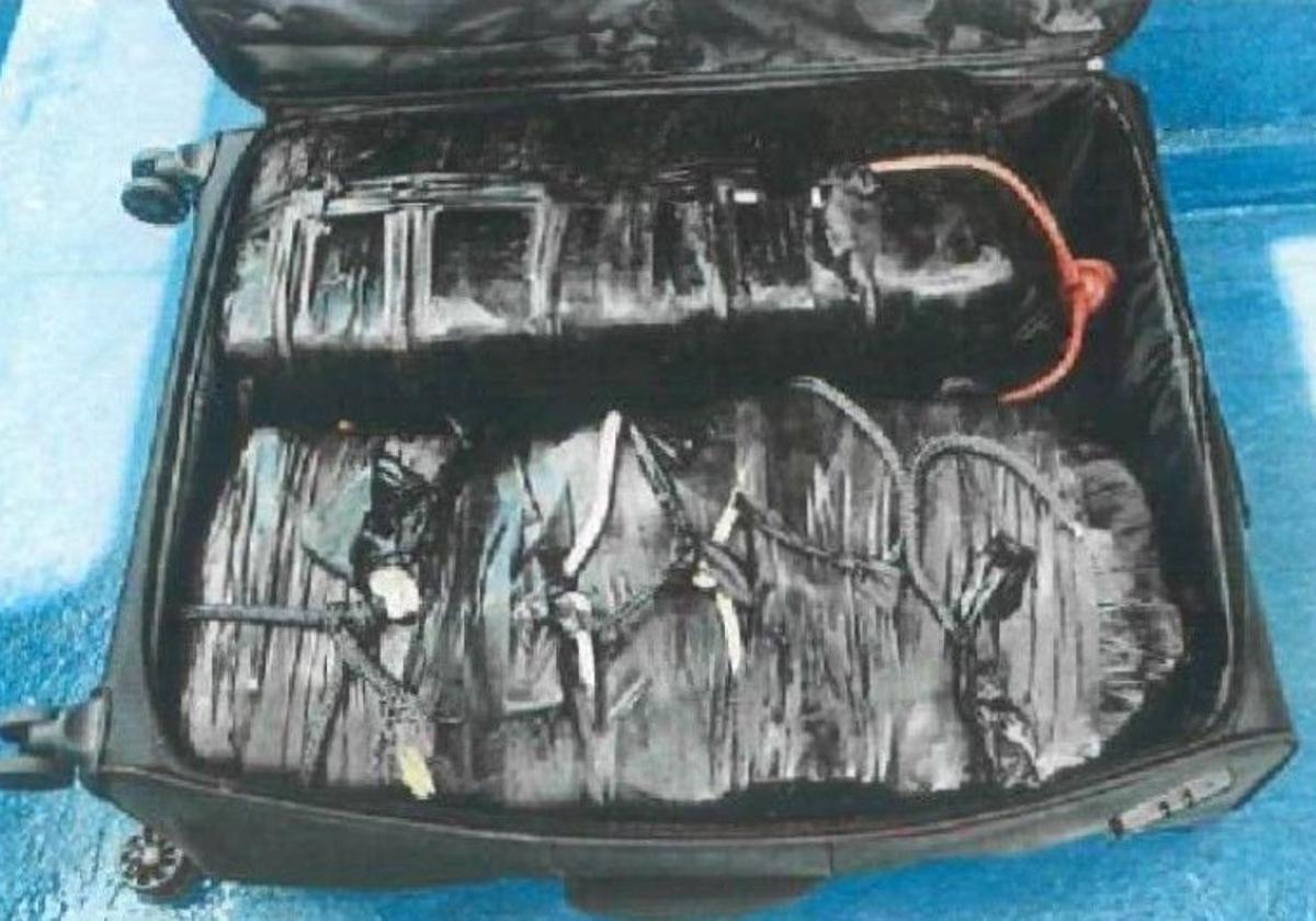 Arriba, los fardos descargados y que estaban dentro de una maleta.
