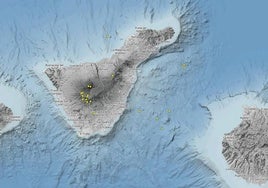 Imagen de los terremotos registrados por el IGN en Tenerife y alrededores en los últimos tres días.