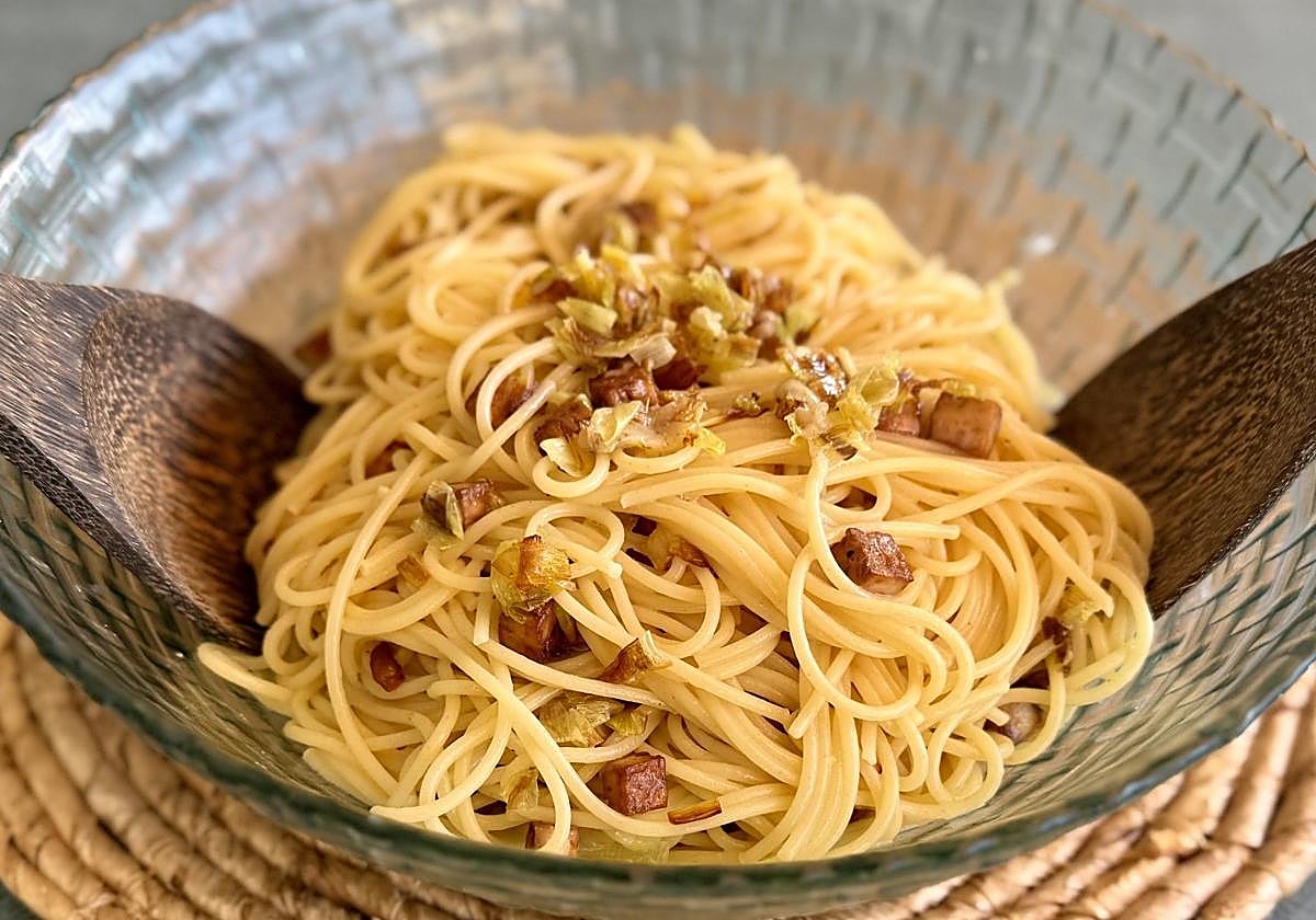 Pasta a la carbonara vegetariana