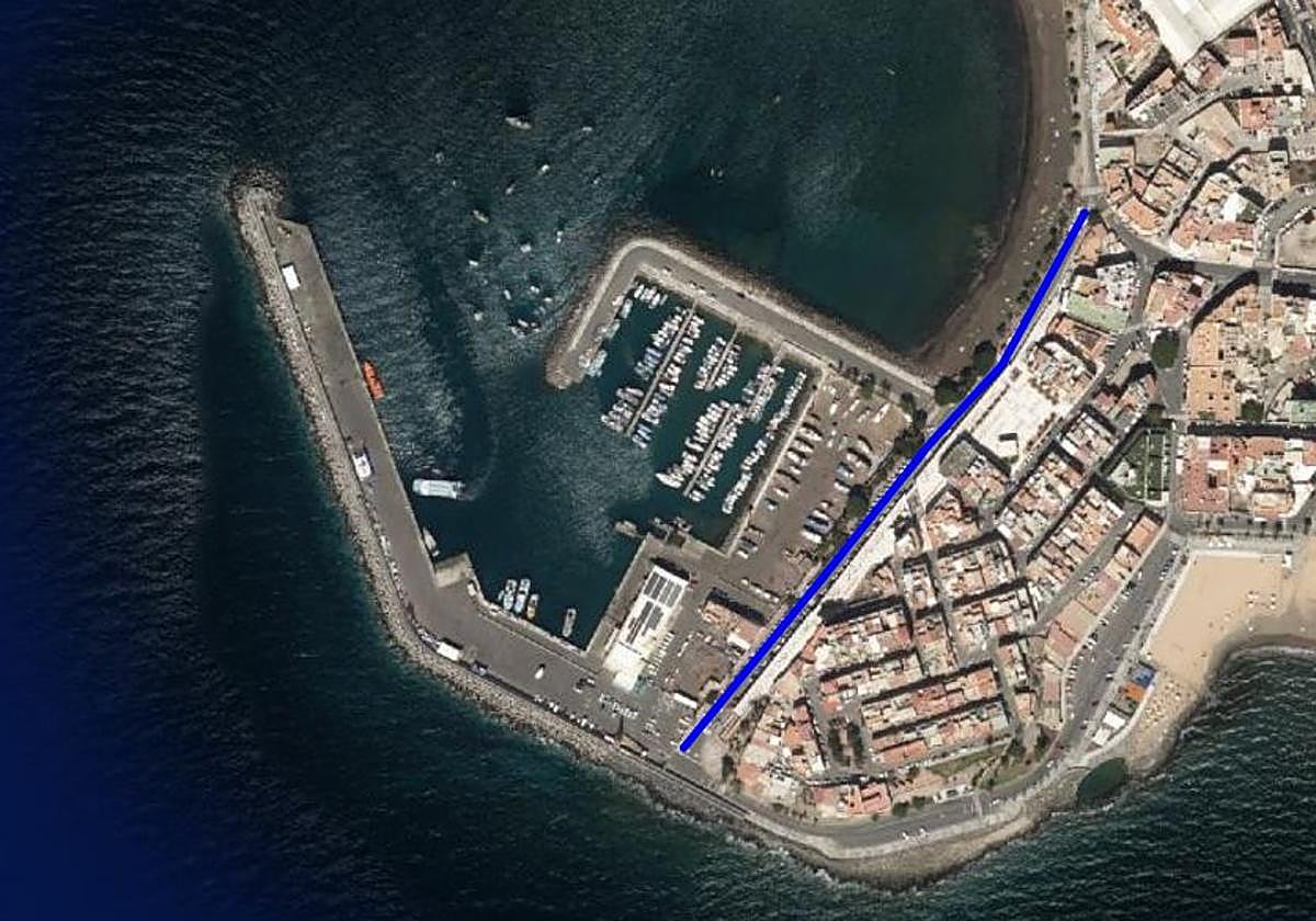 La línea azul de la imagen corresponde al trazado de la avenida Manuel Álamo Suárez.