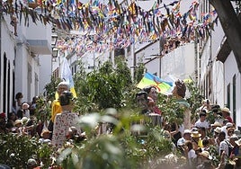 Los papagüevos danzan al son de las bandas en La Bajada de La Rama.