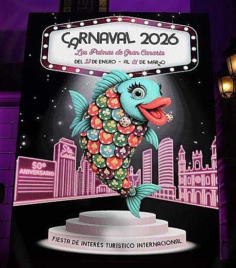 Cartel diseñado por Néstor Santana para el carnaval de 2026, dedicado a 'Las Vegas'.