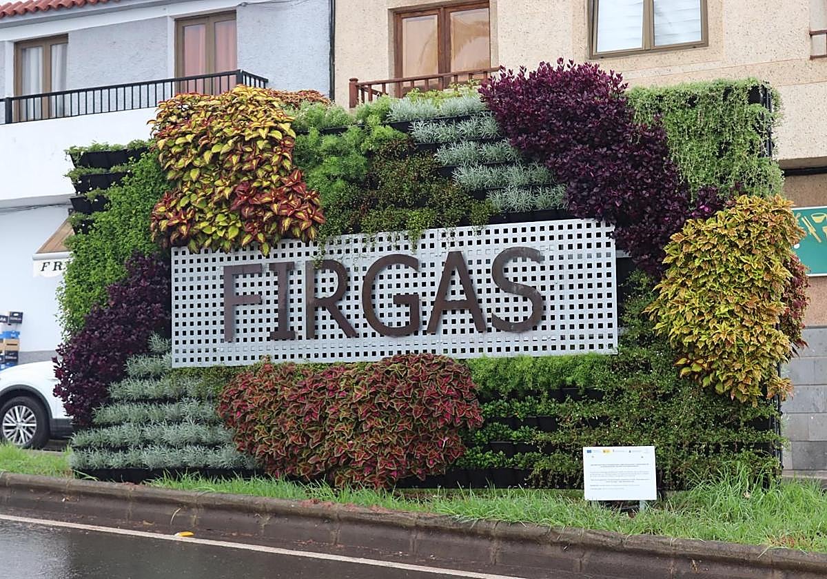 Jardín vertical instalado en la entrada del municipio de Firgas.