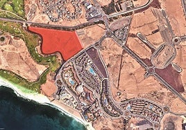 Vista aérea de Meloneras. La parcela objeto del acuerdo es la que aparece coloreada.