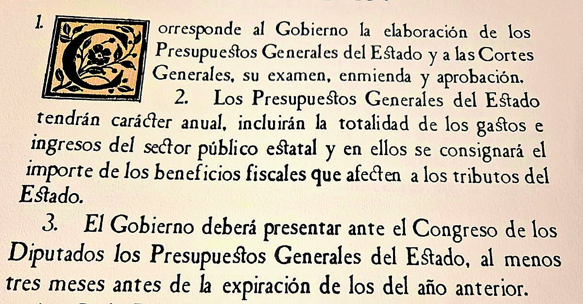 Imagen del artículo 134 de la Constitución Española.