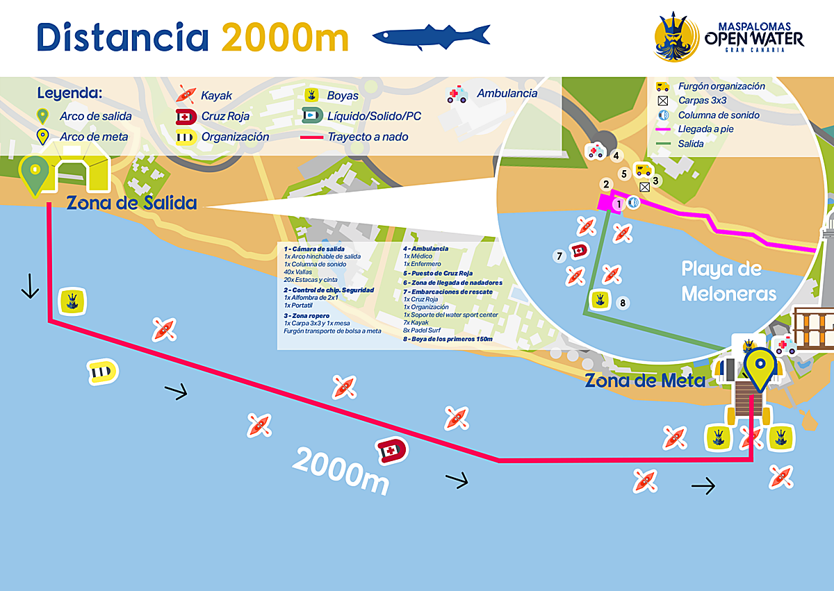 Imagen secundaria 1 - El desafío de la Travesía Maspalomas Open Water Gran Canaria atrae a 330 nadadores