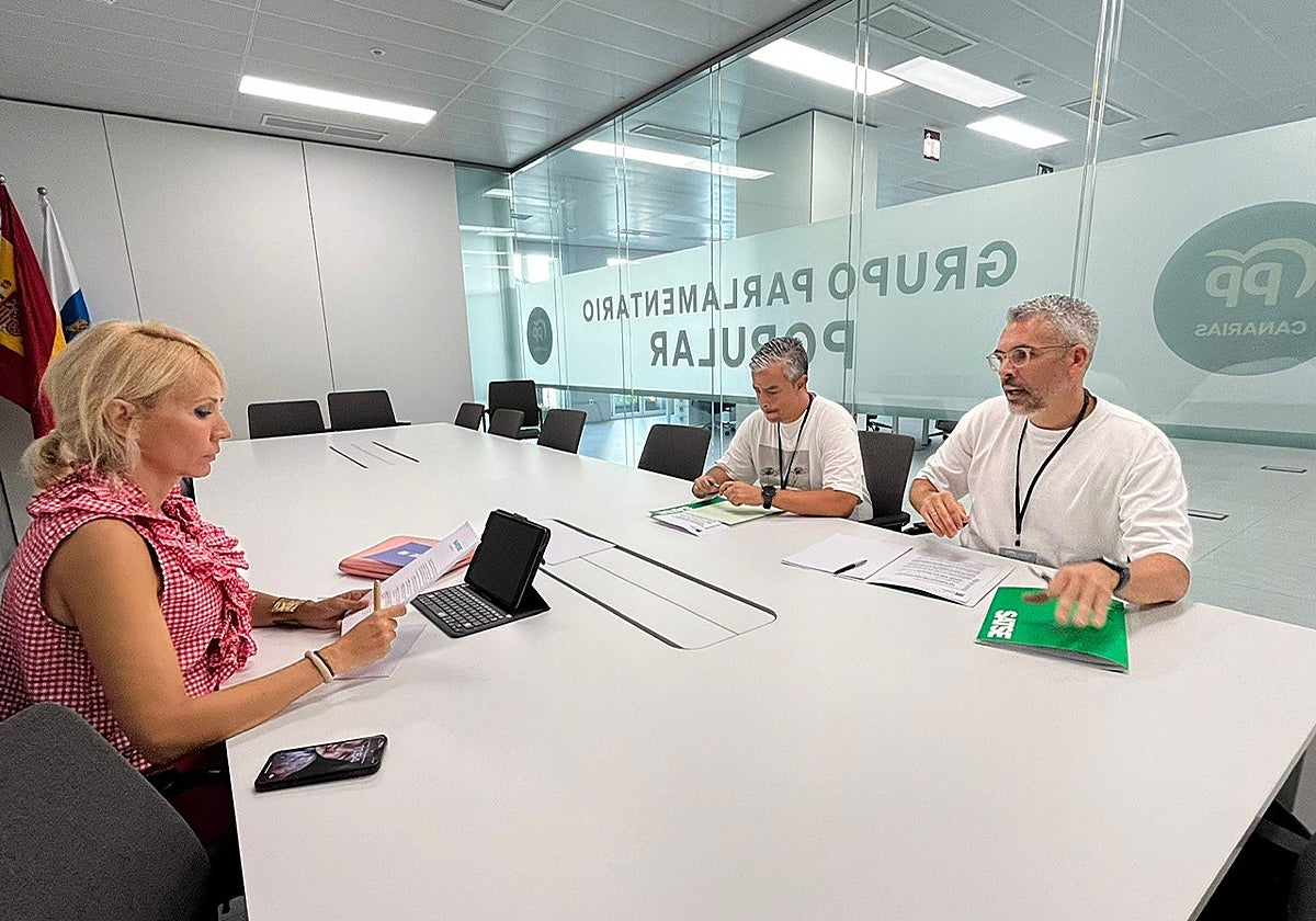La portavoz de Sanidad del PP, Receba Paniagua, reunida con los representantes de SATSE Canarias.