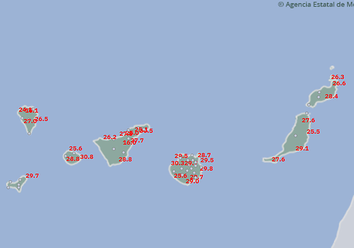 Infografía de temperaturas máximas en Canarias.