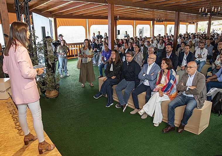 La periodista Verónica Fumero, presentando el congreso.
