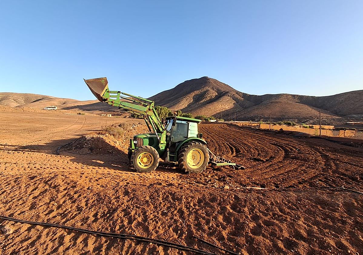El tractor del Cabildo, en las gavias de El Cardón.