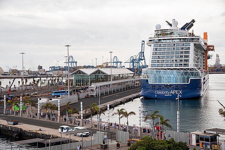 Llegada de los turistas al crucero esta mañana, en la nueva terminal del puerto de Las Palmas de Gran Canaria.