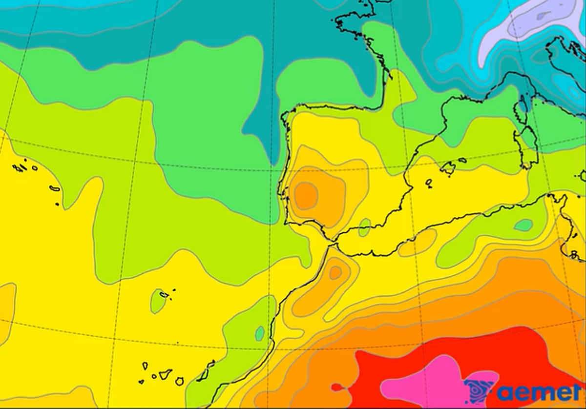 Mapa del tiempo proporcionado por la Aemet.