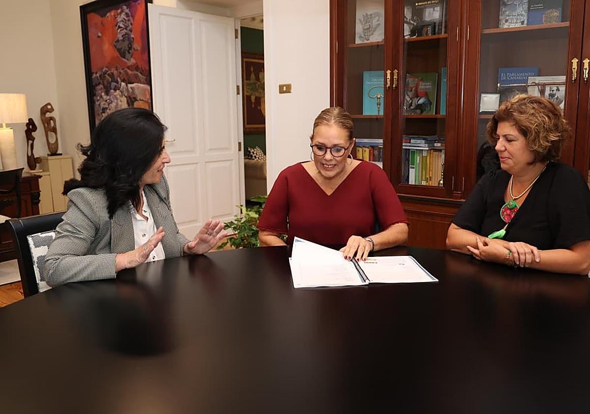 Imagen principal - La presidenta del Parlamento recibe el Informe El Estado de la Pobreza en Canarias 2025