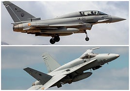 Imagen del Eurofighter Typhoon (arriba) y Mc Donnell Douglas F-18 Hornet (abajo).