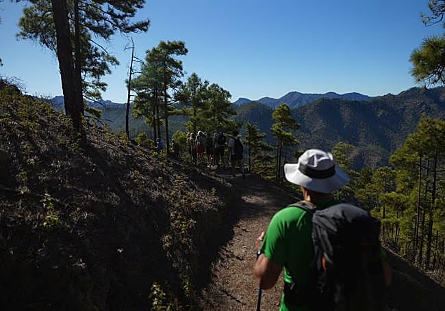 Los senderistas del GCWF2025 recorren los senderos de Artenara.