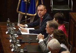 Teodoro Sosa, primero a la izquierda, junto a otros cuatro consejeros de NC en el Cabildo.