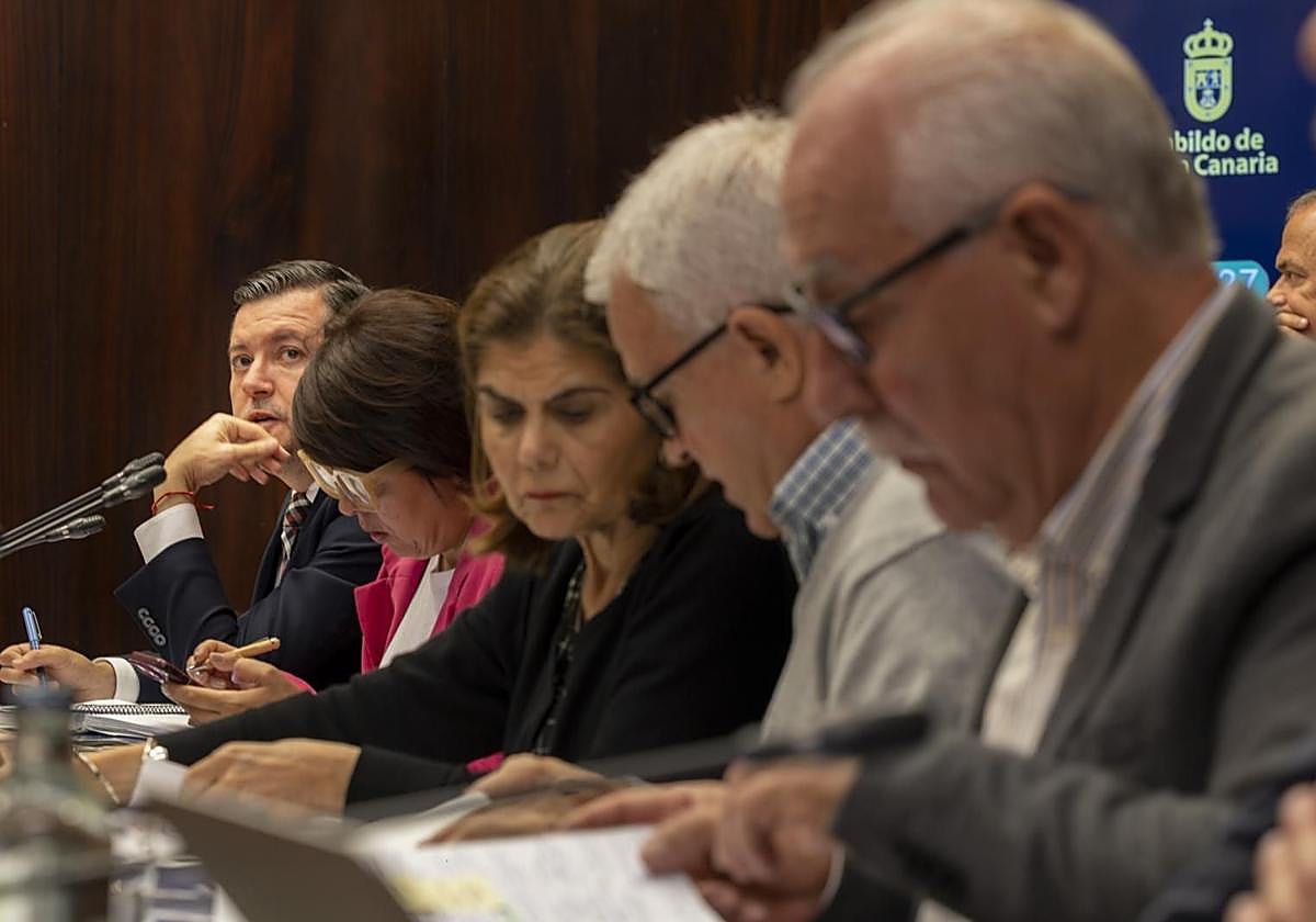 Teodoro Sosa, primero a la izquierda, junto a otros cuatro consejeros de NC en el Cabildo.