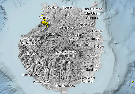 Seísmos localizados en esta zona desde el 28 de octubre hasta este viernes.