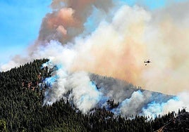 Imagen del incendio forestal que comenzó en la zona conocida como La Hoyeta, cerca del barrio de Las Arvejas.