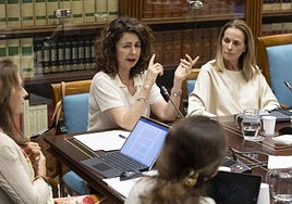 Imagen de archivo de la consejera de Hacienda, Matilde Asián (i), en una comparecencia en el Parlamento.