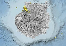 Imagen de las localizaciones de los terremotos registrados en Gran Canaria en los últimos 30 días.
