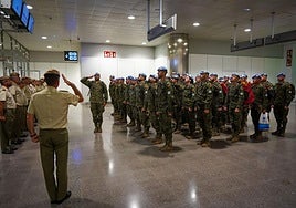 Imagen de la llegada de la Brigada Líbano XLIII al Aeropuerto de Gran Canaria.