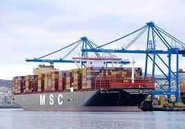 Un portacontenedores en la terminal de Opcsa en la capital grancanaria.