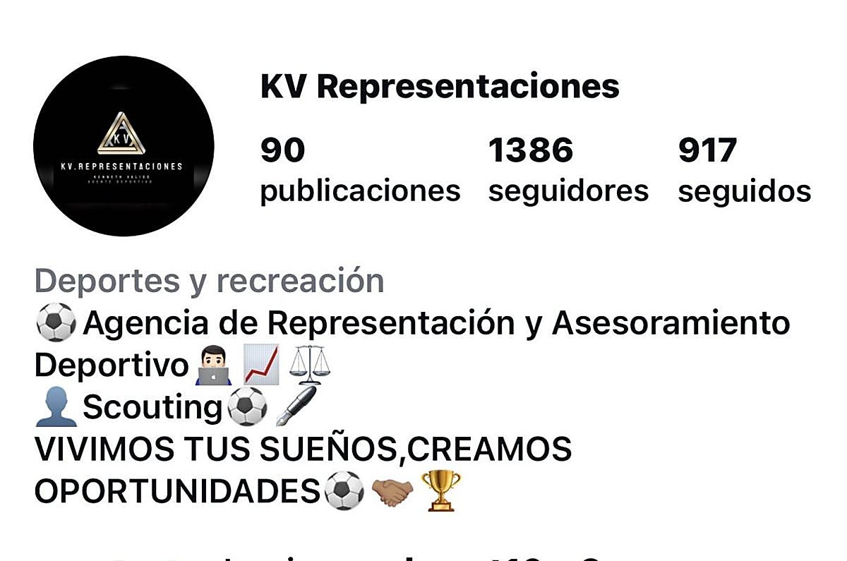 Captura del perfil que creó el investigado para promocionar su agencia KV Representaciones.