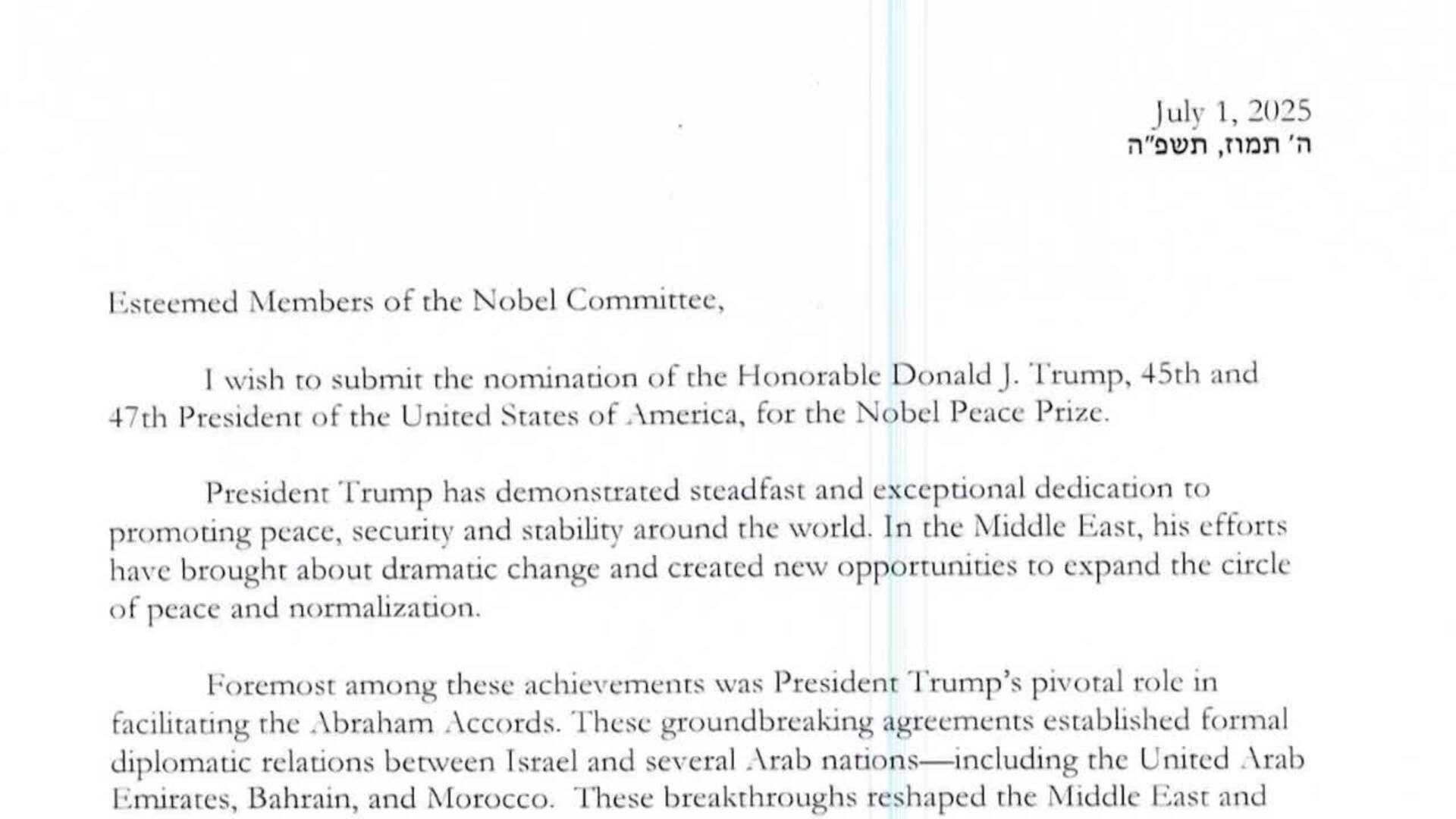 Netanyahu propone a Trump para el Nobel de la Paz