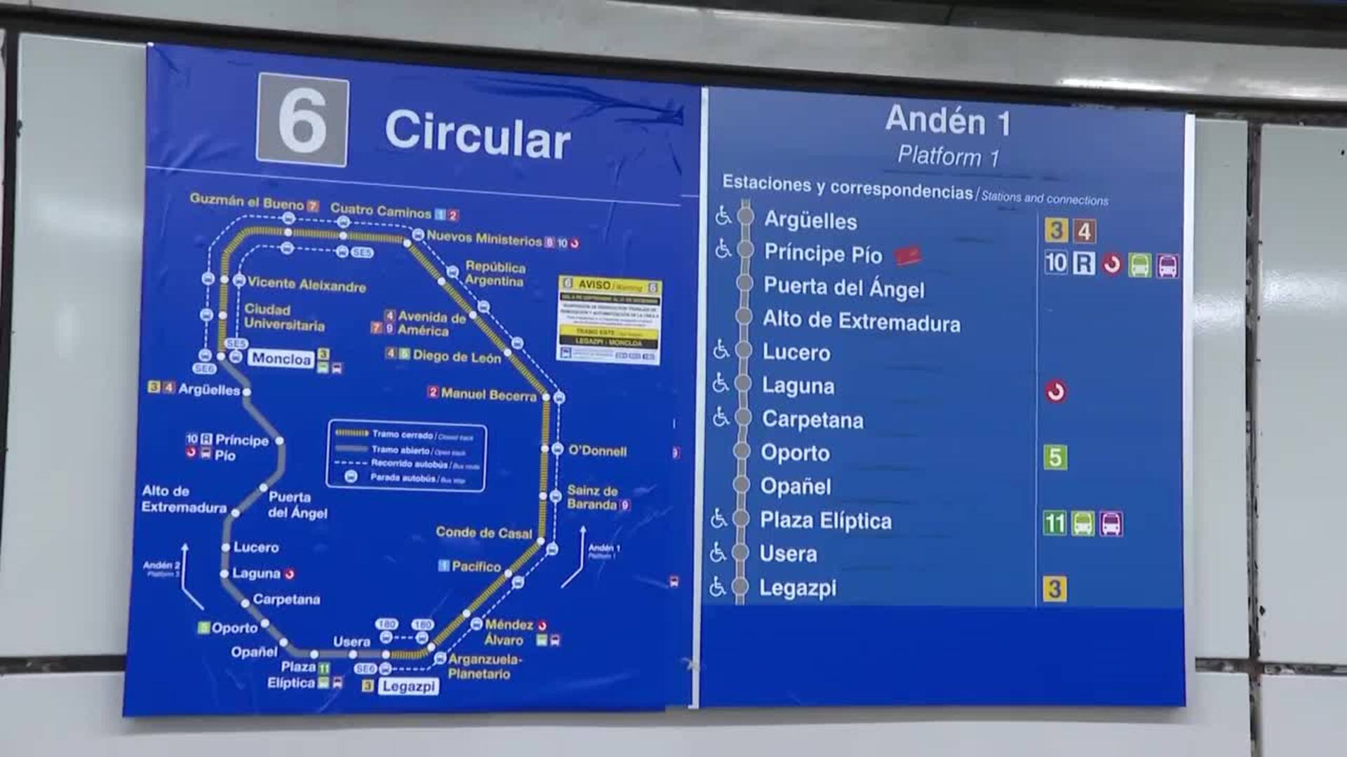 Cambios en la Línea 6: reabre entre Moncloa y Méndez Álvaro y cierra entre Moncloa y Legazpi