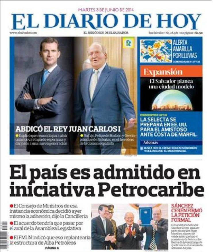 Portada de El diario de hoy, de El Salvador.