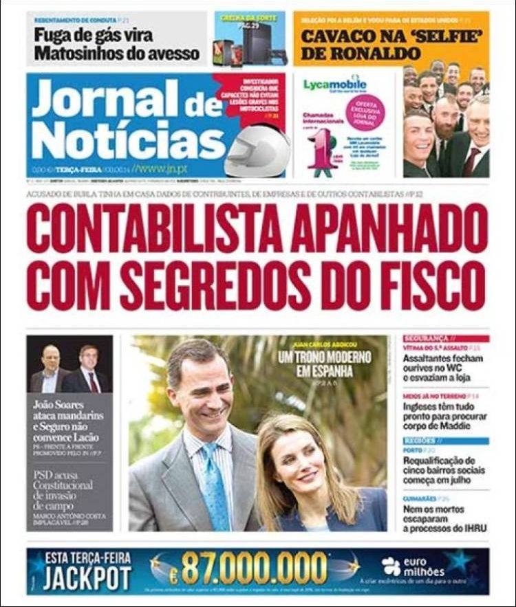 Portada del protugués Jornal de Notícias.