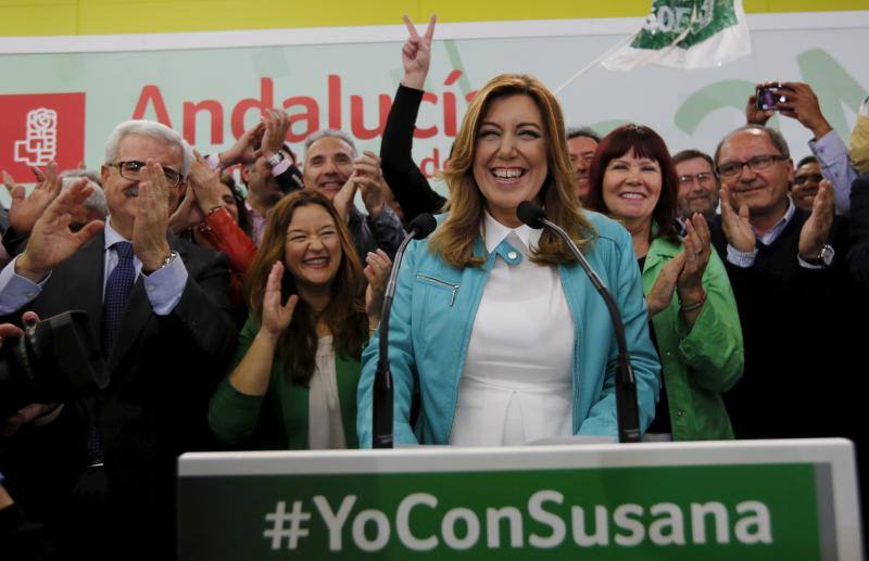 La presidenta andaluza y candidata socialista a la presidencia de la Junta, Susana Díaz, celebra la victoria.