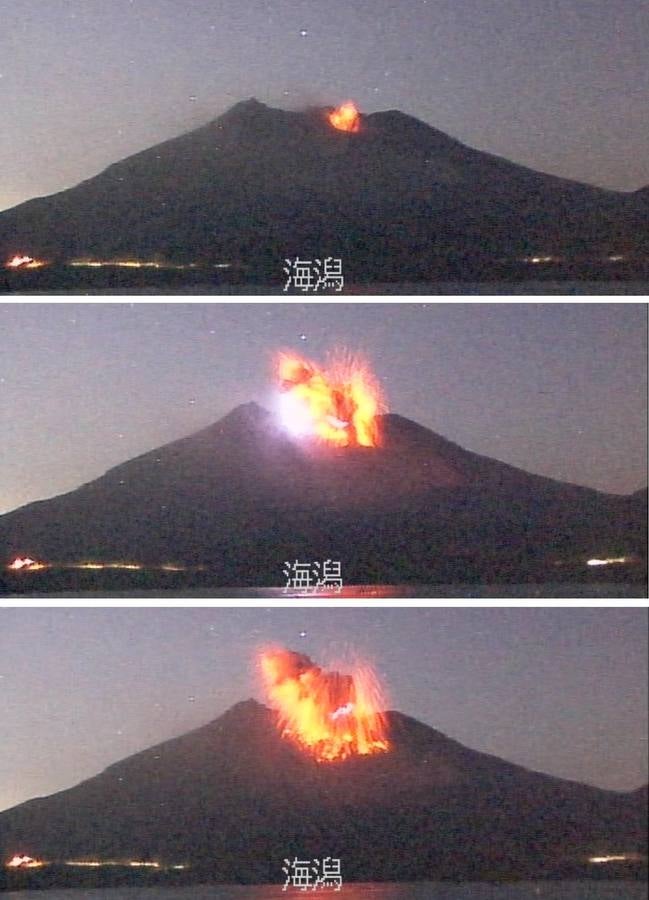 Fotos de la entrada en erupción del volcán Sakurajima