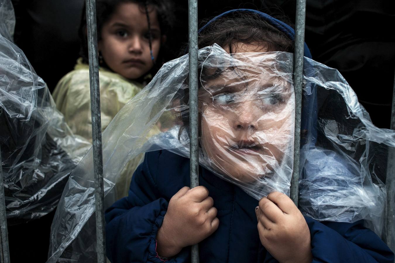 Ganadora en fotos individuales. Un niño refugiado se cubre con un impermeable mientras espera en la cola para conseguir entrar en Presevo