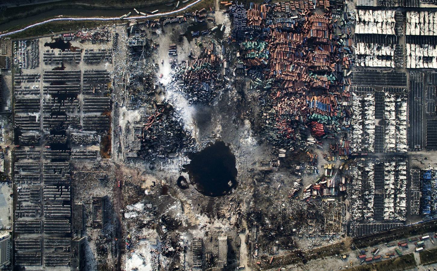 Tercer premio de la categoría de noticias de actualidad. Vista aérea de la destrucción causada por la explosión de Tianjin (China) el 15 de agosto de 2015.