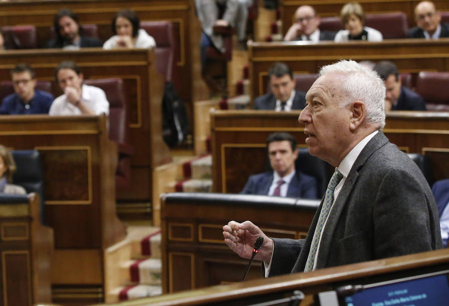 l ministro de Asuntos Exteriores, José Manuel García-Margallo, durante su intervención en la segunda sesión del debate de investidura del líder del PSOE.