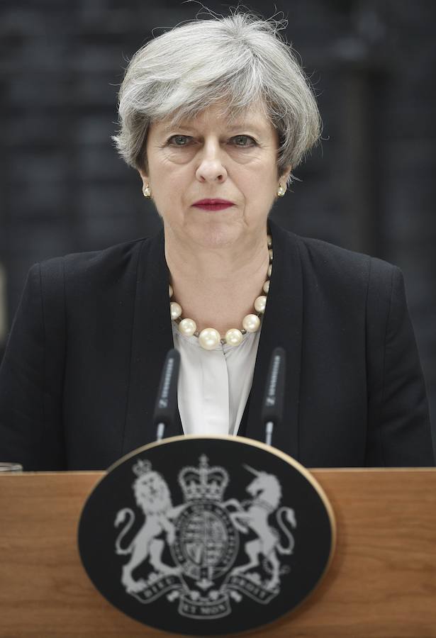 La primera ministra británica, Theresa May, en su comparecencia.