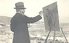 Sorolla, en La Caleta de Málaga, pintando a su mujer y su hija.