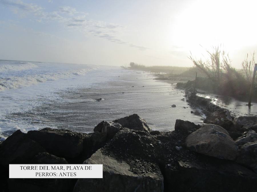 Así estaban y así se encuentran en la actualidad las playas de la provincia de Málaga tras los trabajos de mejora realizados tras los temporales.