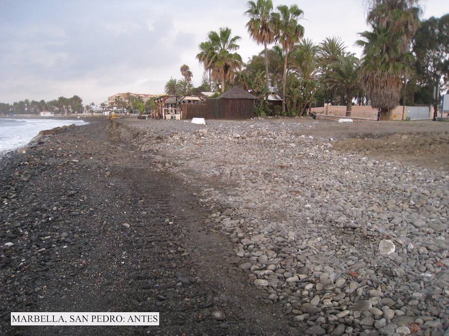 Así estaban y así se encuentran en la actualidad las playas de la provincia de Málaga tras los trabajos de mejora realizados tras los temporales.