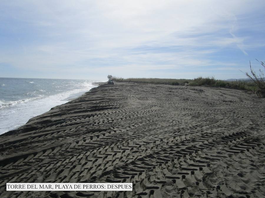 Así estaban y así se encuentran en la actualidad las playas de la provincia de Málaga tras los trabajos de mejora realizados tras los temporales.