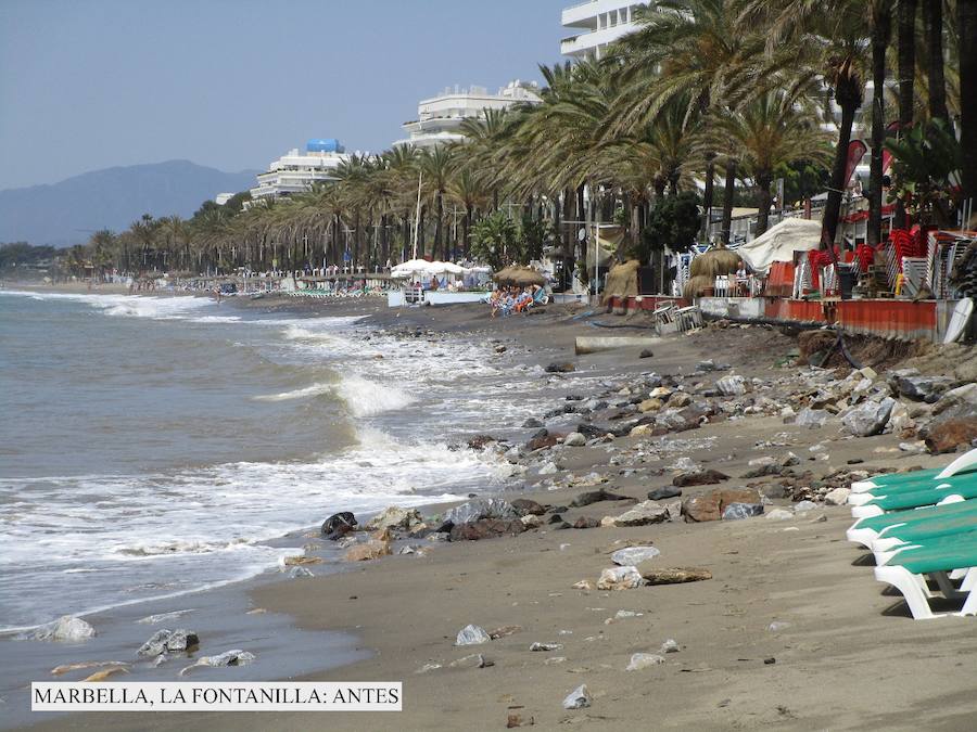 Así estaban y así se encuentran en la actualidad las playas de la provincia de Málaga tras los trabajos de mejora realizados tras los temporales.