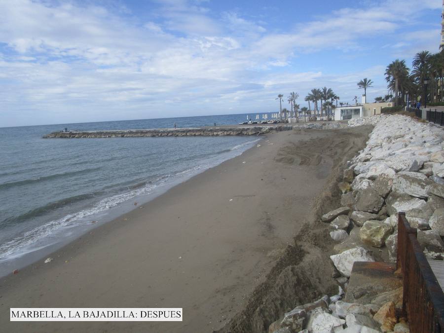 Así estaban y así se encuentran en la actualidad las playas de la provincia de Málaga tras los trabajos de mejora realizados tras los temporales.