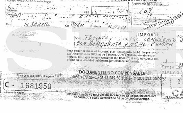 Recibos de los ingresos efectuados para el pago de la indemnización por la condena del caso de la U.D. San Pedro.