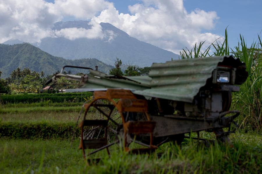 Más de 120.000 personas evacúan la región en torno al Monte Agung por amenzada en nivel máximo de erupción desde la semana pasada. 