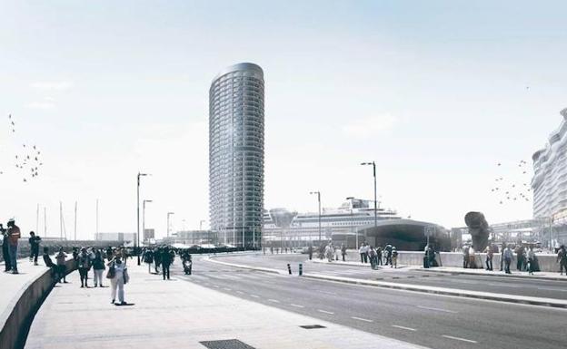 Recreación de la torre para un hotel de lujo prevista en el dique de Levante del Puerto de Málaga.