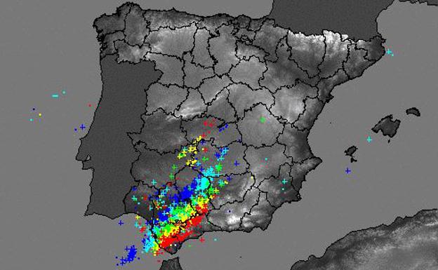 Mapa nacional de los rayos de hoy. 